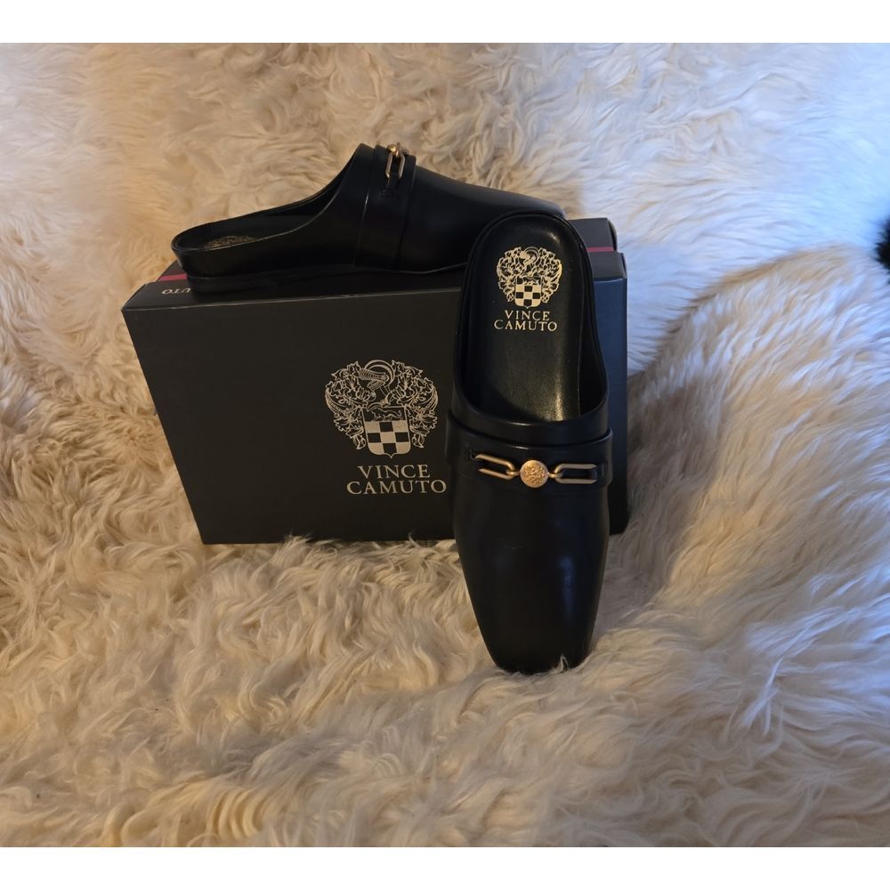 Vince Camuto Black Slip-On Loafers with Gold Accent